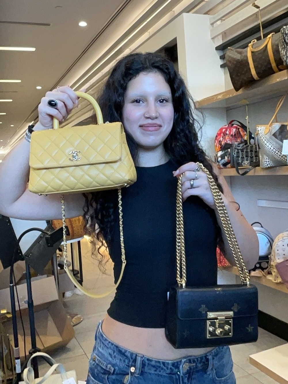 Yellow Quilted Top-Handle Women's Bag with Gold Chain